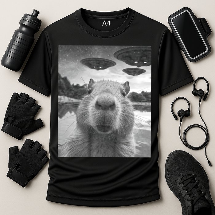 Funny Graphic Capybara Selfie With Ufos Weird Performance Shirt