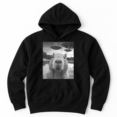 Funny Graphic Capybara Selfie With Ufos Weird Hoodie