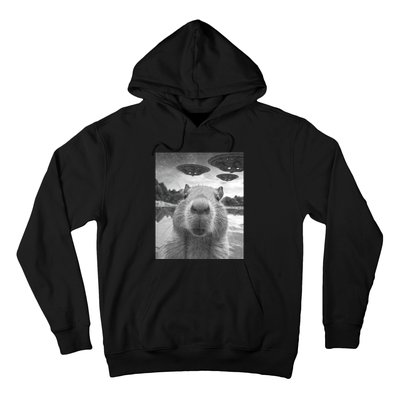 Funny Graphic Capybara Selfie With Ufos Weird Hoodie