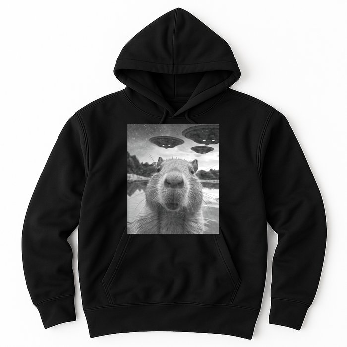 Funny Graphic Capybara Selfie With Ufos Weird Hoodie
