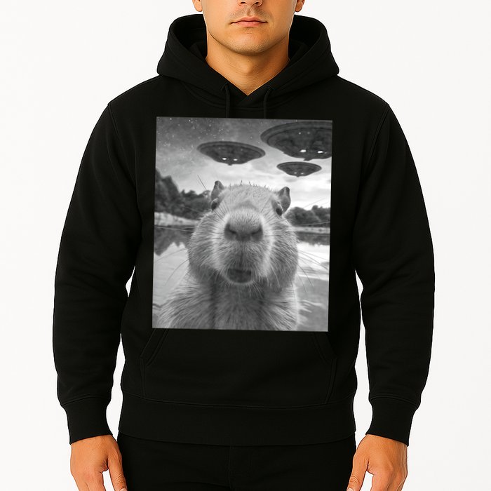 Funny Graphic Capybara Selfie With Ufos Weird Hoodie