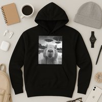 Funny Graphic Capybara Selfie With Ufos Weird Hoodie