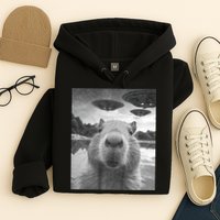 Funny Graphic Capybara Selfie With Ufos Weird Hoodie