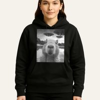 Funny Graphic Capybara Selfie With Ufos Weird Hoodie