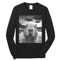 Funny Graphic Capybara Selfie With Ufos Weird Long Sleeve Shirt