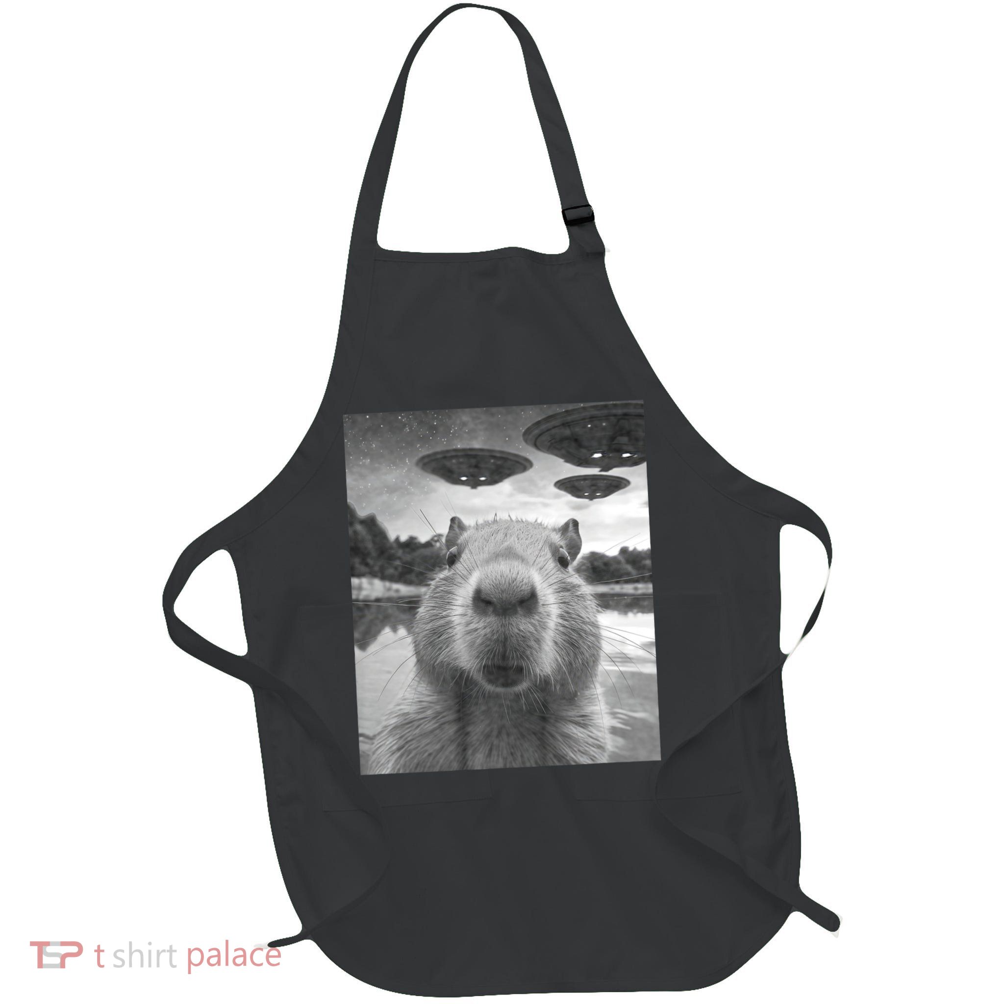 Funny Graphic Capybara Selfie With Ufos Weird Apron