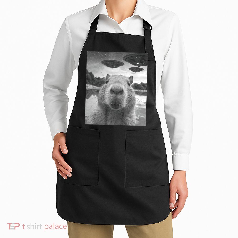 Funny Graphic Capybara Selfie With Ufos Weird Apron