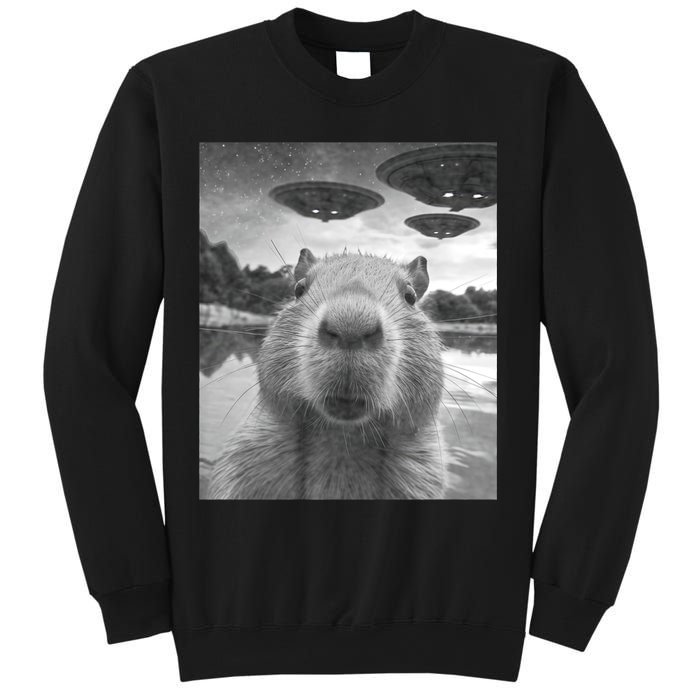 Funny Graphic Capybara Selfie With Ufos Weird Sweatshirt