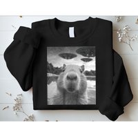 Funny Graphic Capybara Selfie With Ufos Weird Sweatshirt