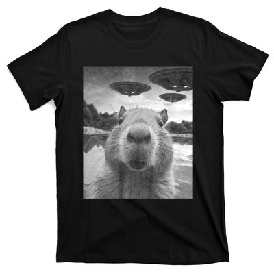 Funny Graphic Capybara Selfie With Ufos Weird T-Shirt