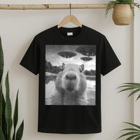 Funny Graphic Capybara Selfie With Ufos Weird T-Shirt