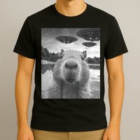 Funny Graphic Capybara Selfie With Ufos Weird T-Shirt