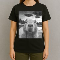 Funny Graphic Capybara Selfie With Ufos Weird T-Shirt