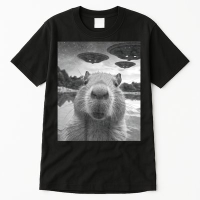 Funny Graphic Capybara Selfie With Ufos Weird Tall T-Shirt