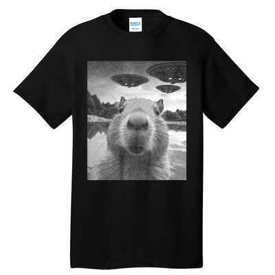 Funny Graphic Capybara Selfie With Ufos Weird Tall T-Shirt