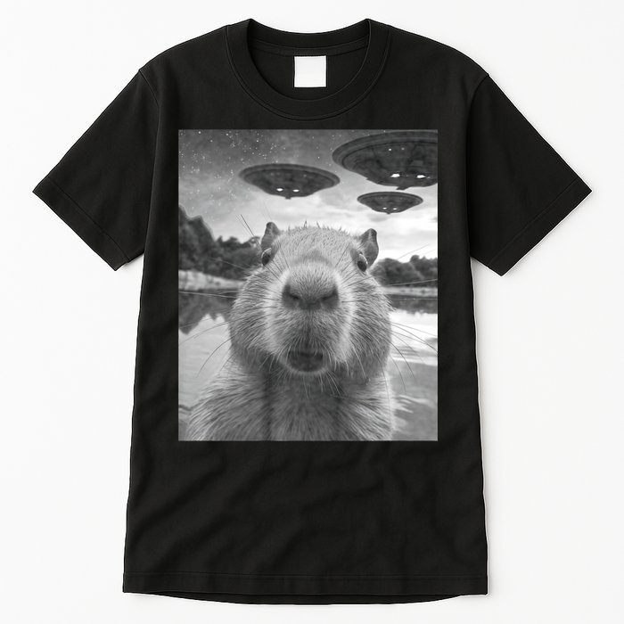 Funny Graphic Capybara Selfie With Ufos Weird Tall T-Shirt
