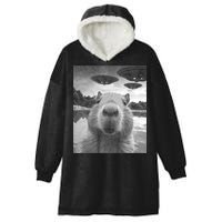Funny Graphic Capybara Selfie With Ufos Weird Hooded Wearable Blanket