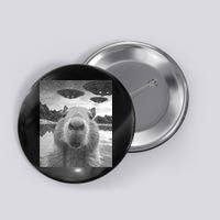Funny Graphic Capybara Selfie With Ufos Weird Button