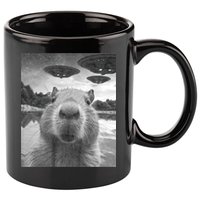Funny Graphic Capybara Selfie With Ufos Weird 11oz C Handle Ceramic Mug