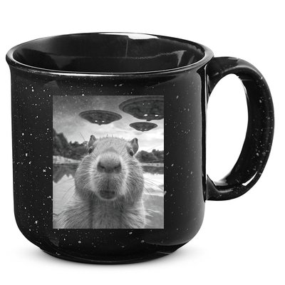 Funny Graphic Capybara Selfie With Ufos Weird 15oz Campfire Ceramic Mug