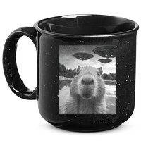 Funny Graphic Capybara Selfie With Ufos Weird 15oz Campfire Ceramic Mug