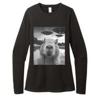 Funny Graphic Capybara Selfie With Ufos Weird Womens CVC Long Sleeve Shirt