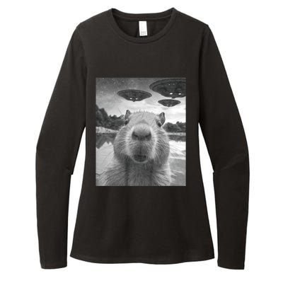 Funny Graphic Capybara Selfie With Ufos Weird Womens CVC Long Sleeve Shirt