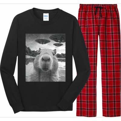 Funny Graphic Capybara Selfie With Ufos Weird Long Sleeve Pajama Set