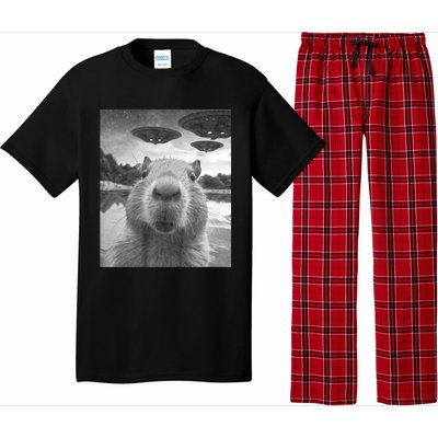 Funny Graphic Capybara Selfie With Ufos Weird Pajama Set