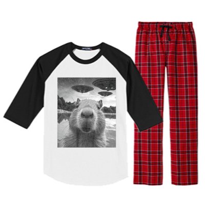 Funny Graphic Capybara Selfie With Ufos Weird Raglan Sleeve Pajama Set