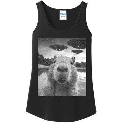 Funny Graphic Capybara Selfie With Ufos Weird Ladies Essential Tank