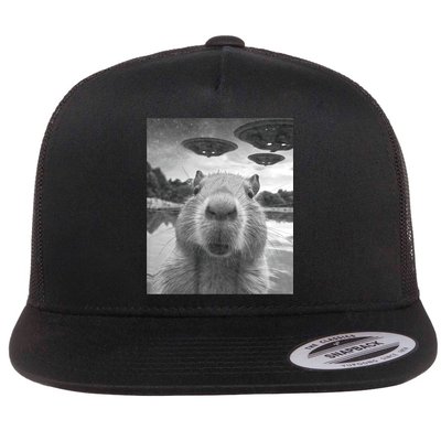 Funny Graphic Capybara Selfie With Ufos Weird Flatbill Hat