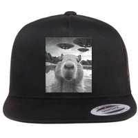 Funny Graphic Capybara Selfie With Ufos Weird Flatbill Hat