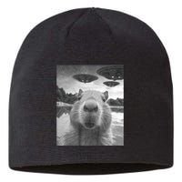 Funny Graphic Capybara Selfie With Ufos Weird Sustainable Beanie