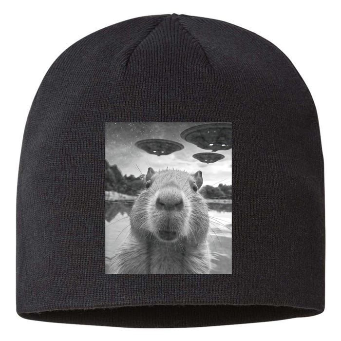 Funny Graphic Capybara Selfie With Ufos Weird Sustainable Beanie