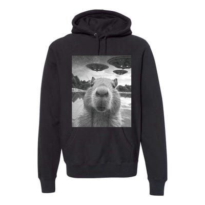 Funny Graphic Capybara Selfie With Ufos Weird Premium Hoodie