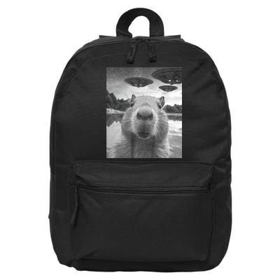 Funny Graphic Capybara Selfie With Ufos Weird 16 in Basic Backpack