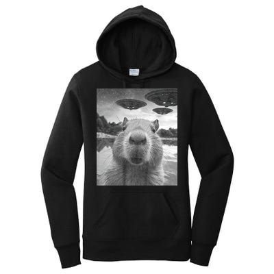 Funny Graphic Capybara Selfie With Ufos Weird Women's Pullover Hoodie