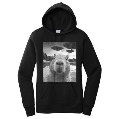 Funny Graphic Capybara Selfie With Ufos Weird Women's Pullover Hoodie