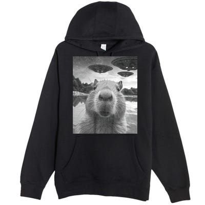 Funny Graphic Capybara Selfie With Ufos Weird Premium Pullover Hoodie