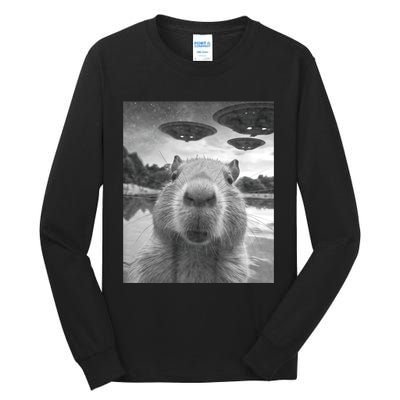 Funny Graphic Capybara Selfie With Ufos Weird Tall Long Sleeve T-Shirt