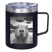 Funny Graphic Capybara Selfie With Ufos Weird 12oz Stainless Steel Coffee Mug