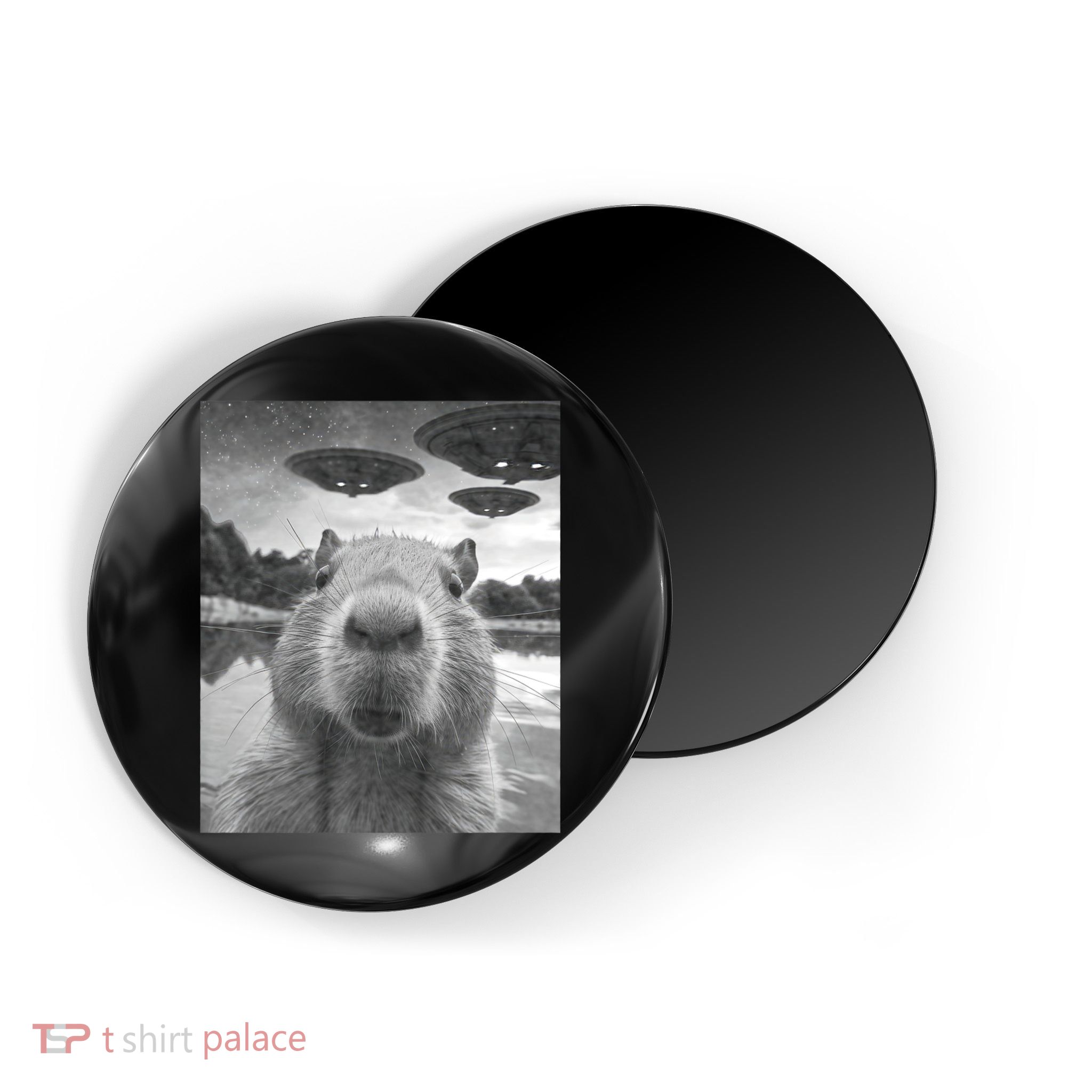Funny Graphic Capybara Selfie With Ufos Weird Magnet