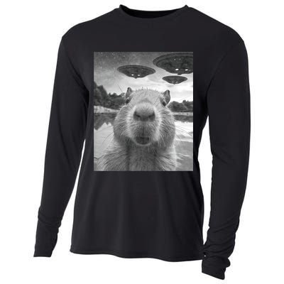 Funny Graphic Capybara Selfie With Ufos Weird Cooling Performance Long Sleeve Crew