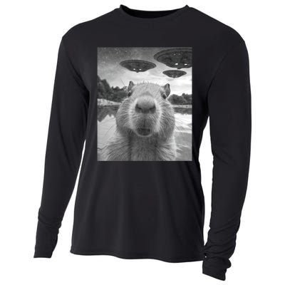 Funny Graphic Capybara Selfie With Ufos Weird Cooling Performance Long Sleeve Crew