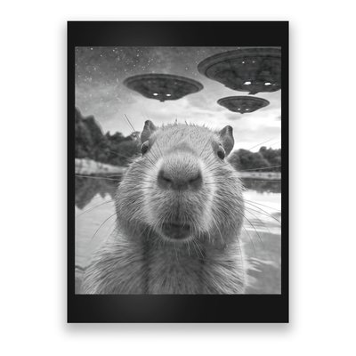Funny Graphic Capybara Selfie With Ufos Weird Poster