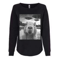 Funny Graphic Capybara Selfie With Ufos Weird Womens California Wash Sweatshirt