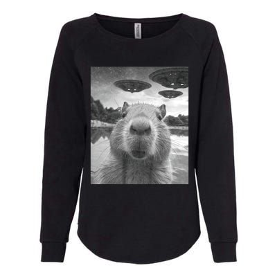 Funny Graphic Capybara Selfie With Ufos Weird Womens California Wash Sweatshirt