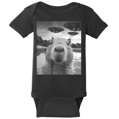 Funny Graphic Capybara Selfie With Ufos Weird Baby Bodysuit