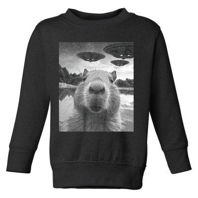 Funny Graphic Capybara Selfie With Ufos Weird Toddler Sweatshirt